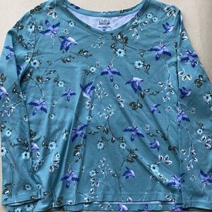 Croft & Barrow Blue Floral & Blue bird print Long Sleeve Classic Fit Vneck XXL